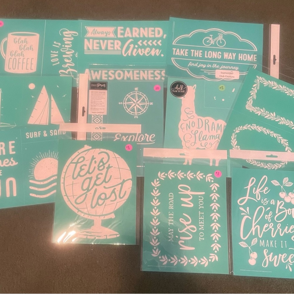 11 8x11 Chalk Couture silkscreen transfers.